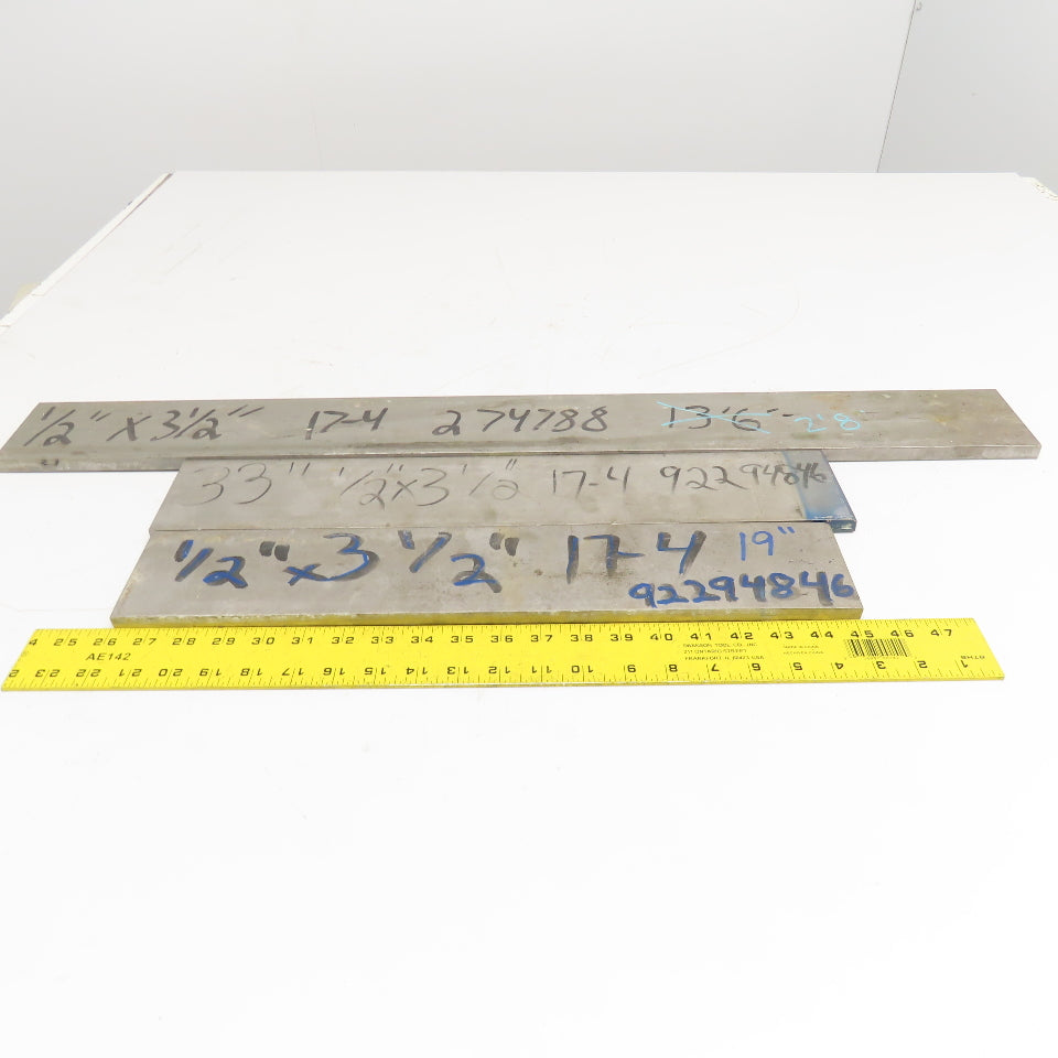 1/2" x 3-1/2" Non Heat Treated 17-4 Stainless Flat Bar Stock 19"-33" Lot Of 3