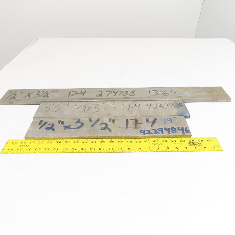 1/2" x 3-1/2" Non Heat Treated 17-4 Stainless Flat Bar Stock 19"-33" Lot Of 3