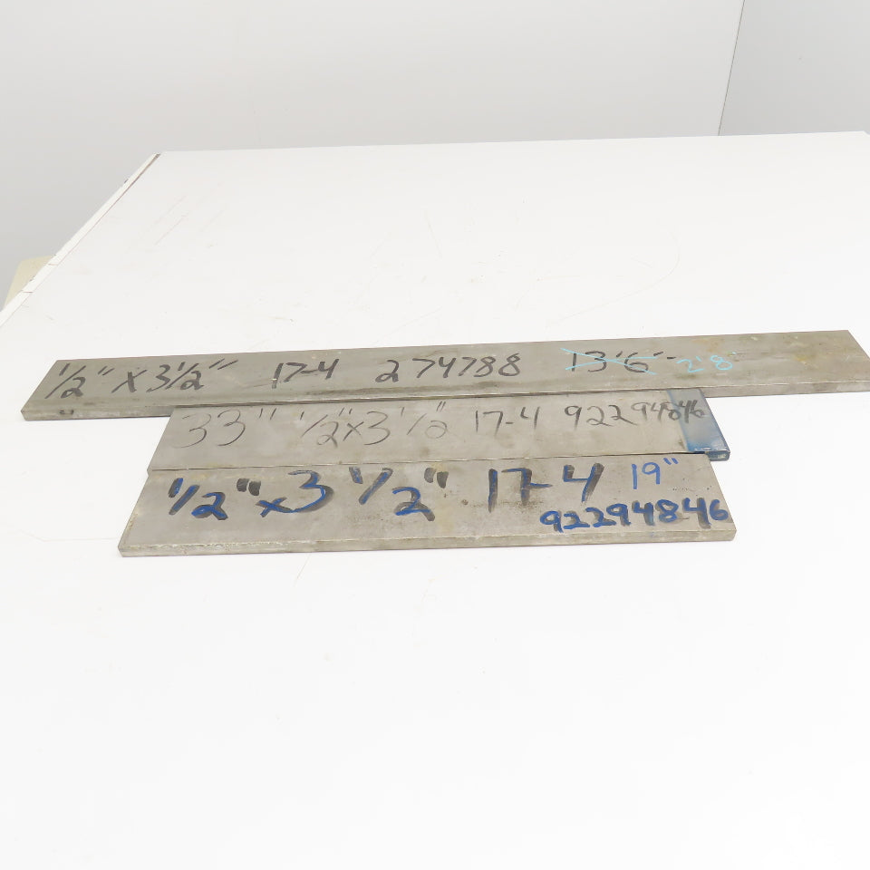 1/2" x 3-1/2" Non Heat Treated 17-4 Stainless Flat Bar Stock 19"-33" Lot Of 3