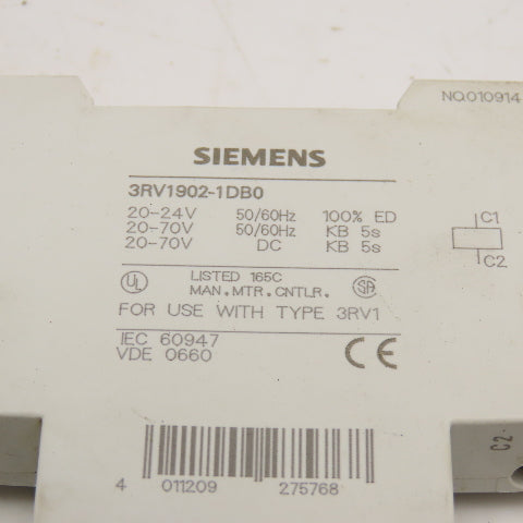 Siemens 3RV1902-0DB0 Shunt Release 20-70V 50/60Hz 20-70VDC