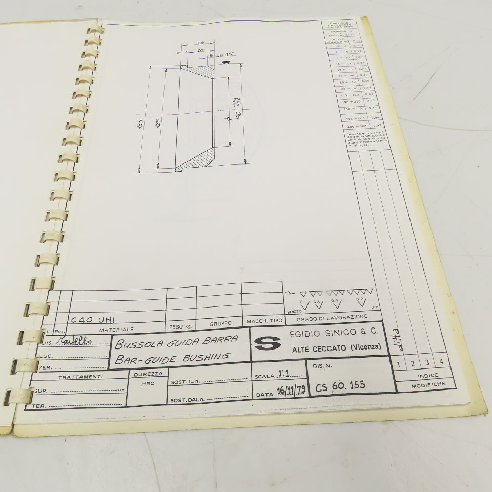 Sinico SIN-O-Matic TR110/2-350 Tooling Reference Manual 095/1029/N 1998