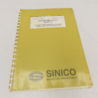 Sinico SIN-O-Matic TR110/2-350 Tooling Reference Manual 095/1029/N 1998