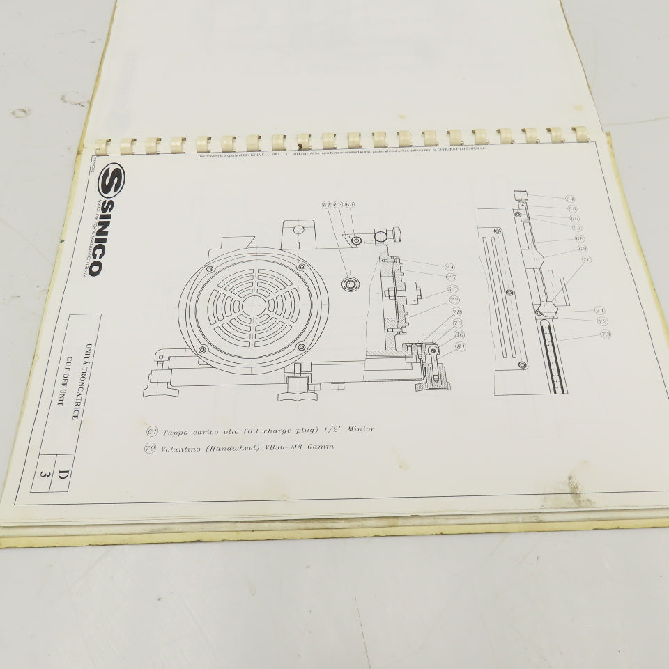 Sinico SIN-O-Matic TR110/2-350 Spare Parts Reference Manual 095/1029/N 1998