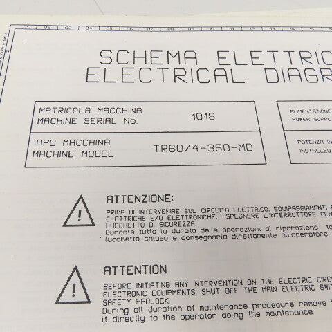 Sinico SIN-O-Matic TR60/4-350-MD Electrical Schematic Manual