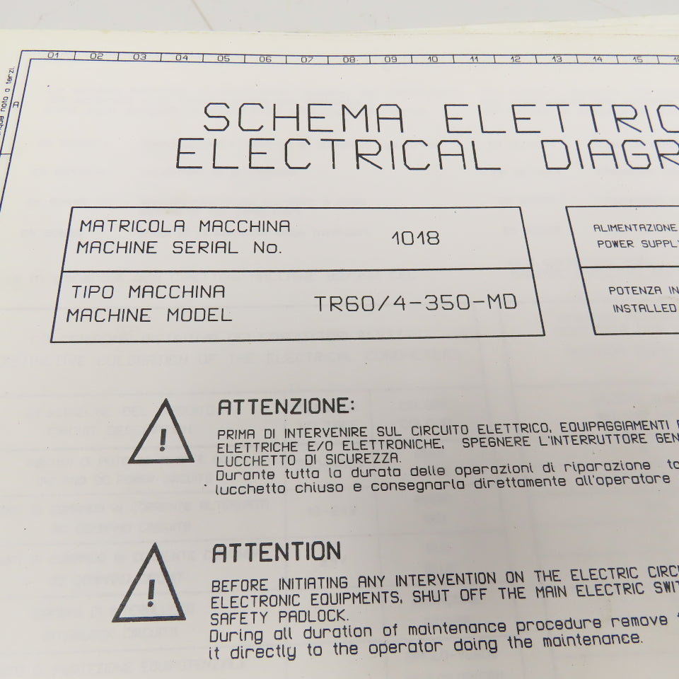 Sinico SIN-O-Matic TR60/4-350-MD Electrical Schematic Manual