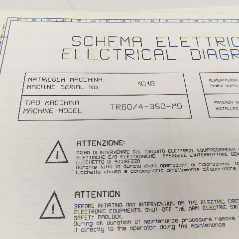 Sinico SIN-O-Matic TR60/4-350-MD Electrical Schematic Manual