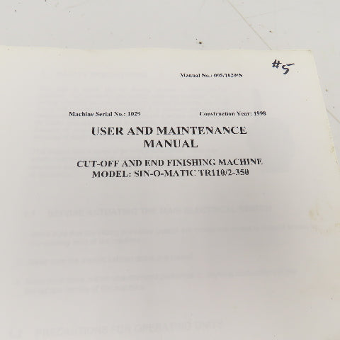 Sinico SIN-O-Matic TR110/2-350 Cut Off End Finishing User And Maintenance Manual