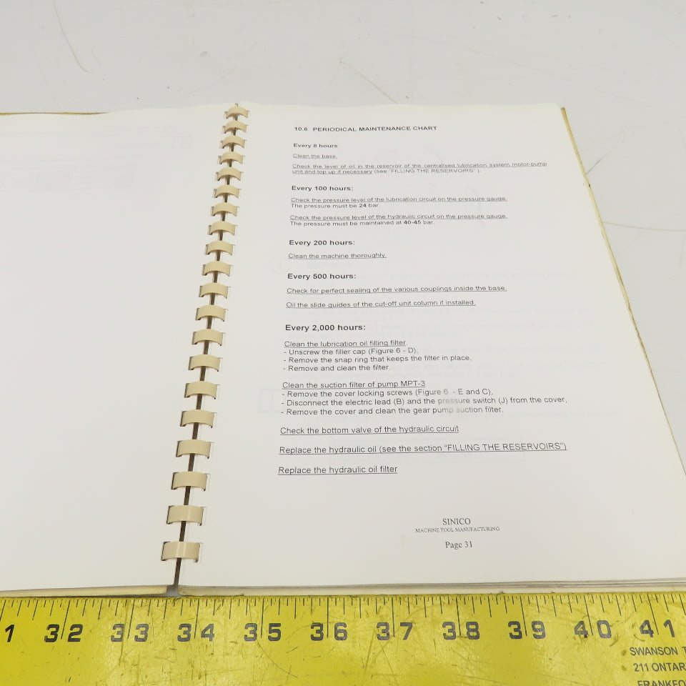 Sinico SIN-O-Matic TR110/2-350 Cut Off End Finishing User And Maintenance Manual