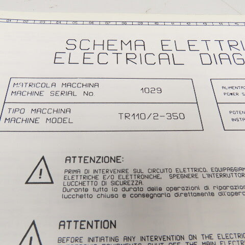 Sinico SIN-O-Matic TR110/2-350 Electrical Schematic Manual