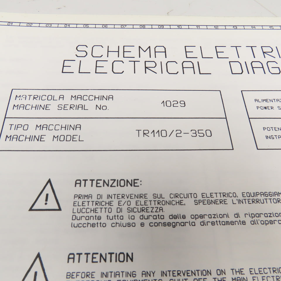 Sinico SIN-O-Matic TR110/2-350 Electrical Schematic Manual