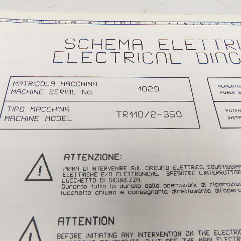 Sinico SIN-O-Matic TR110/2-350 Electrical Schematic Manual