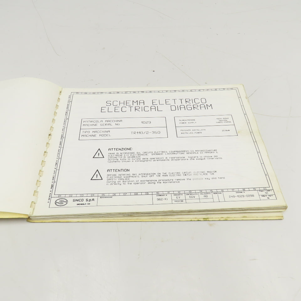 Sinico SIN-O-Matic TR110/2-350 Electrical Schematic Manual