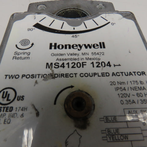Honeywell MS4120F 1204 Two Position Direct Coupled Actuator 12V 0-90°