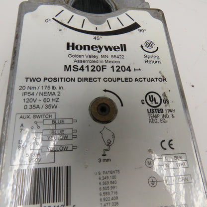 Honeywell MS4120F 1204 Two Position Direct Coupled Actuator 12V 0-90°