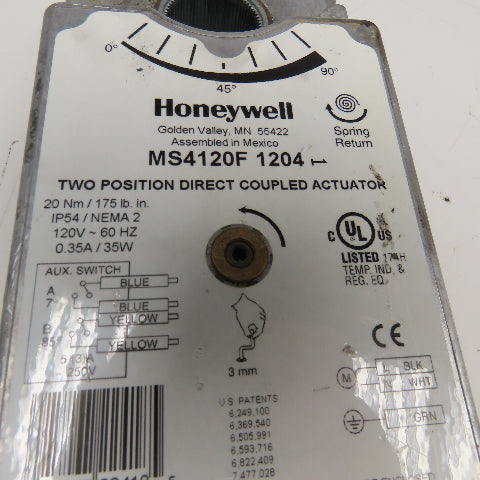 Honeywell MS4120F 1204 Two Position Direct Coupled Actuator 12V 0-90°