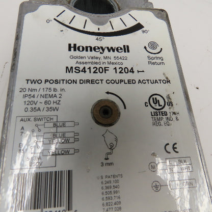 Honeywell MS4120F 1204 Two Position Direct Coupled Actuator 12V 0-90°