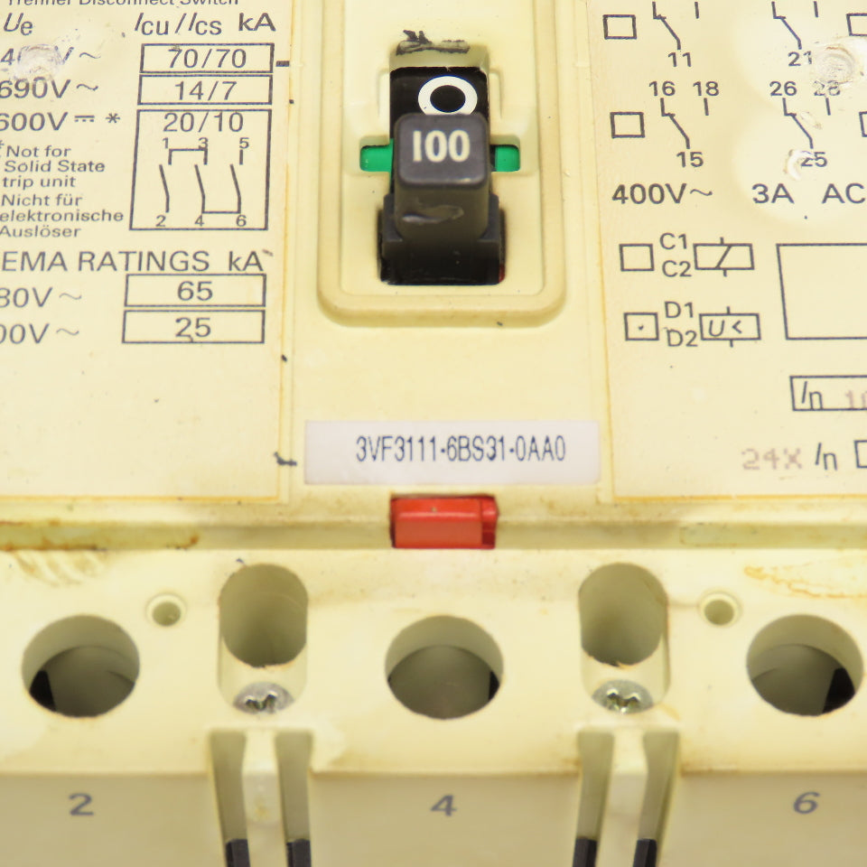 Siemens 3VF3111-6BS31-0AA0 100A 3 Pole 400V Circuit Breaker Panel Operator