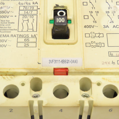 Siemens 3VF3111-6BS31-0AA0 100A 3 Pole 400V Circuit Breaker Panel Operator
