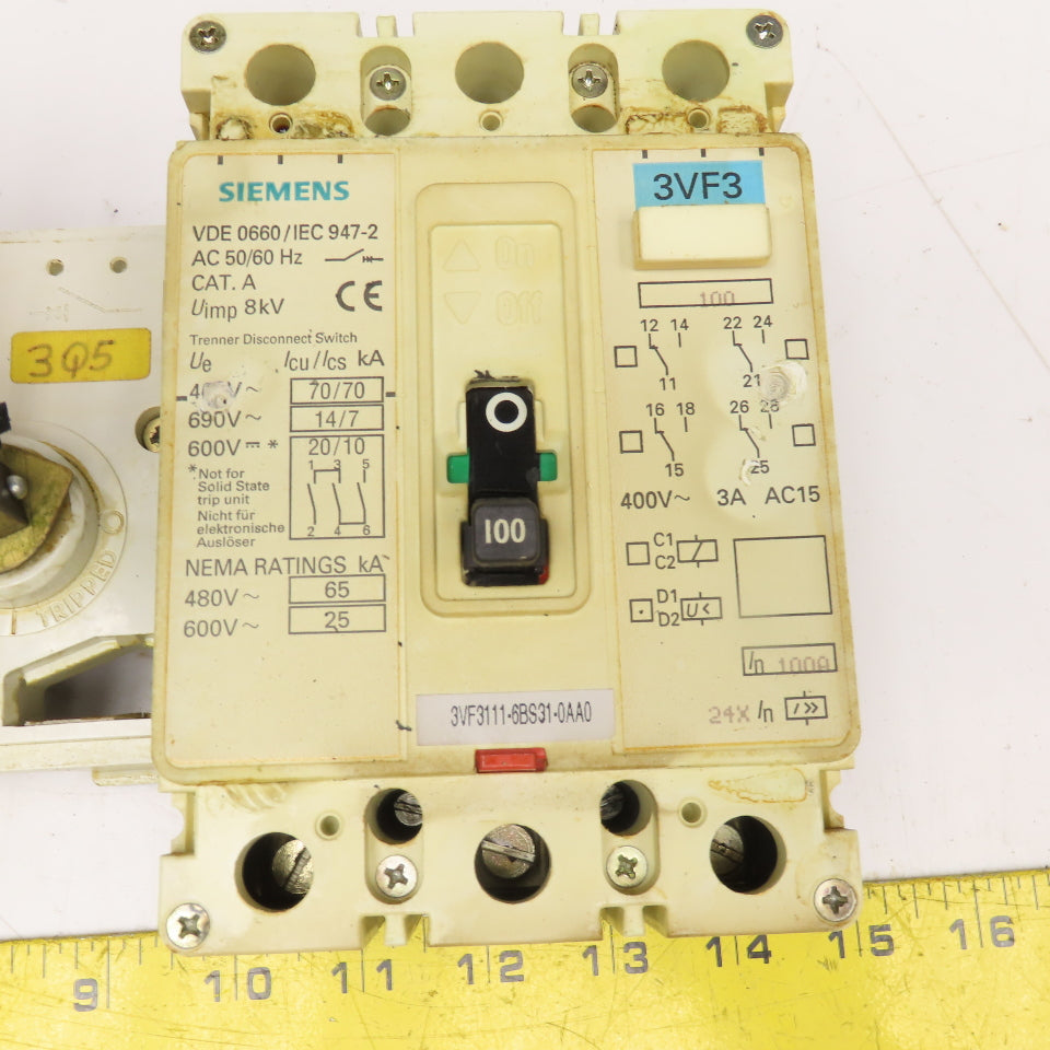 Siemens 3VF3111-6BS31-0AA0 100A 3 Pole 400V Circuit Breaker Panel Operator