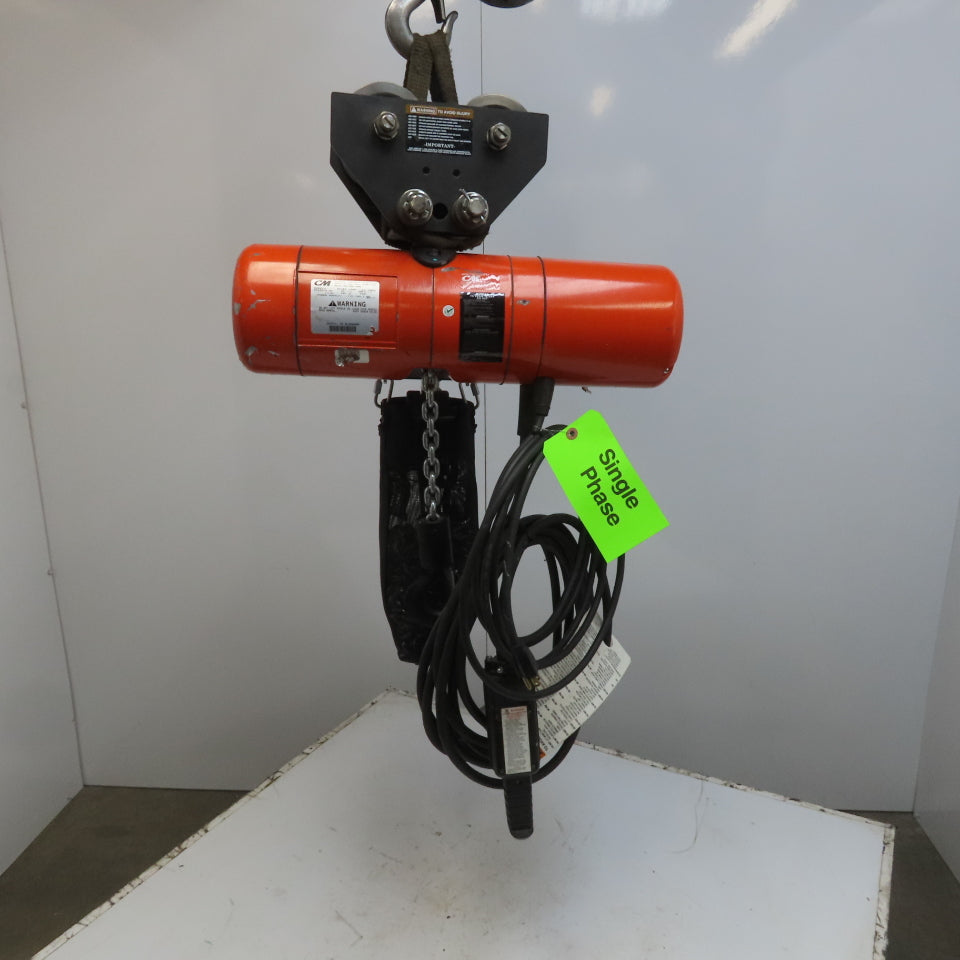 CM Lodestar Model F 1/2 Ton Electric Chain Hoist 16 FPM 30' Lift 115V 1PH