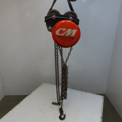 CM Cyclone 1/2-Ton Hoist Low Headroom Push Trolley 10' Lift