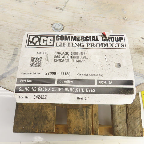 Commercial Group 250' Braided Wire Rope Cable 1/2" 6x36 With IWRC Standard Eyes