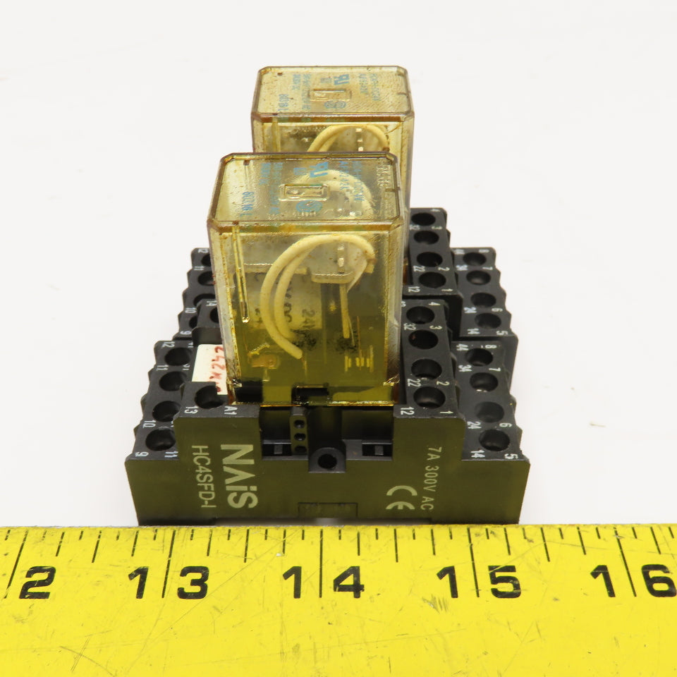 NAIS HC4-H-AC24V 5A 1/16Hp Relay HC4SFD-I Socket Lot Of 2