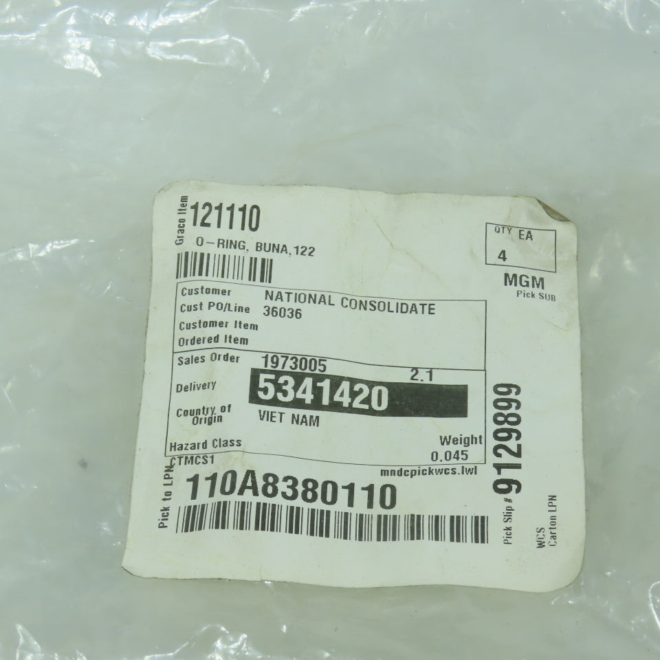 Graco 121110 O-Ring Seal Buna 122 Lot Of 4