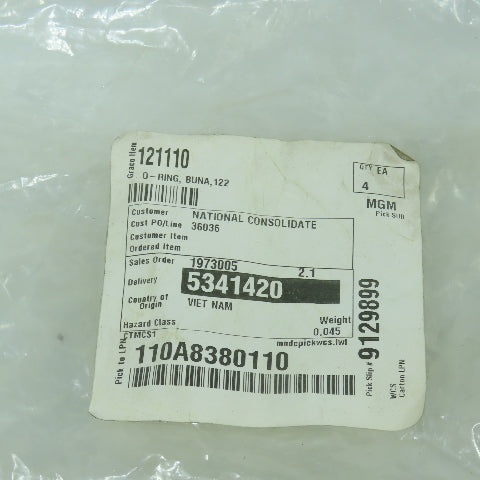 Graco 121110 O-Ring Seal Buna 122 Lot Of 4
