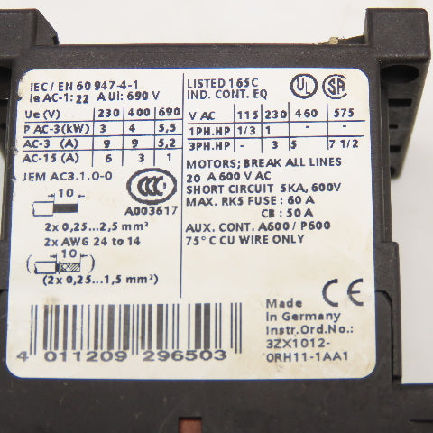 Siemens 3RT1016-2BB41 600V 20A Contactor Relay 24VDC Lot Of 3