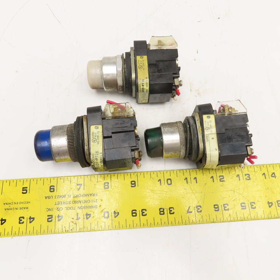 Allen Bradley 800T-PT16 Misc. Illuminated Push Button Switch 120V Lot Of 3