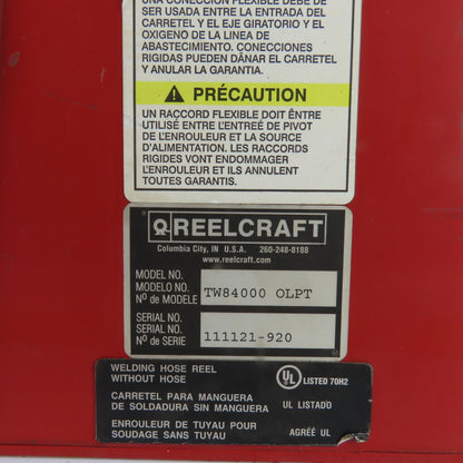 Reelcraft TW8400 OLPT 1/4" x 60' Spring Retractable Twin Line Welding Hose Reel