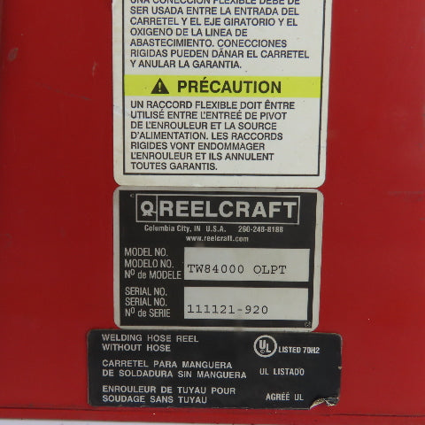 Reelcraft TW8400 OLPT 1/4" x 60' Spring Retractable Twin Line Welding Hose Reel