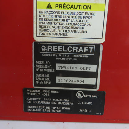 Reelcraft TW84100 OLPT 1/4" x 65' Spring Retractable Twin Line Welding Hose Reel