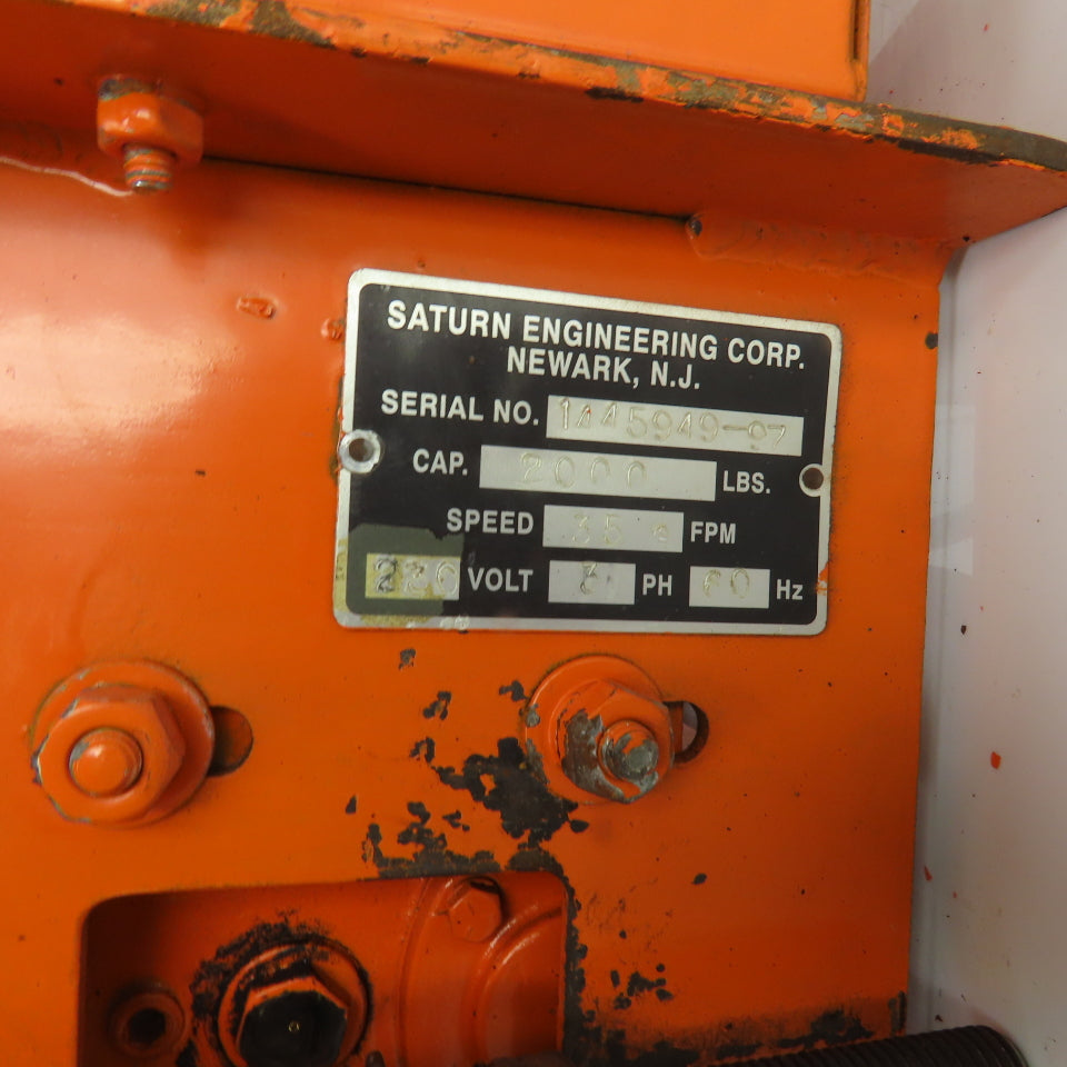 Saturn Engineering 1 Ton Power Beam Hoist Tractor Drive Trolley 19FPM 1PH