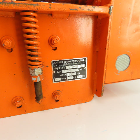 Saturn Engineering 1/2 Ton Power Beam Hoist Tractor Drive Trolley 19FPM 3PH