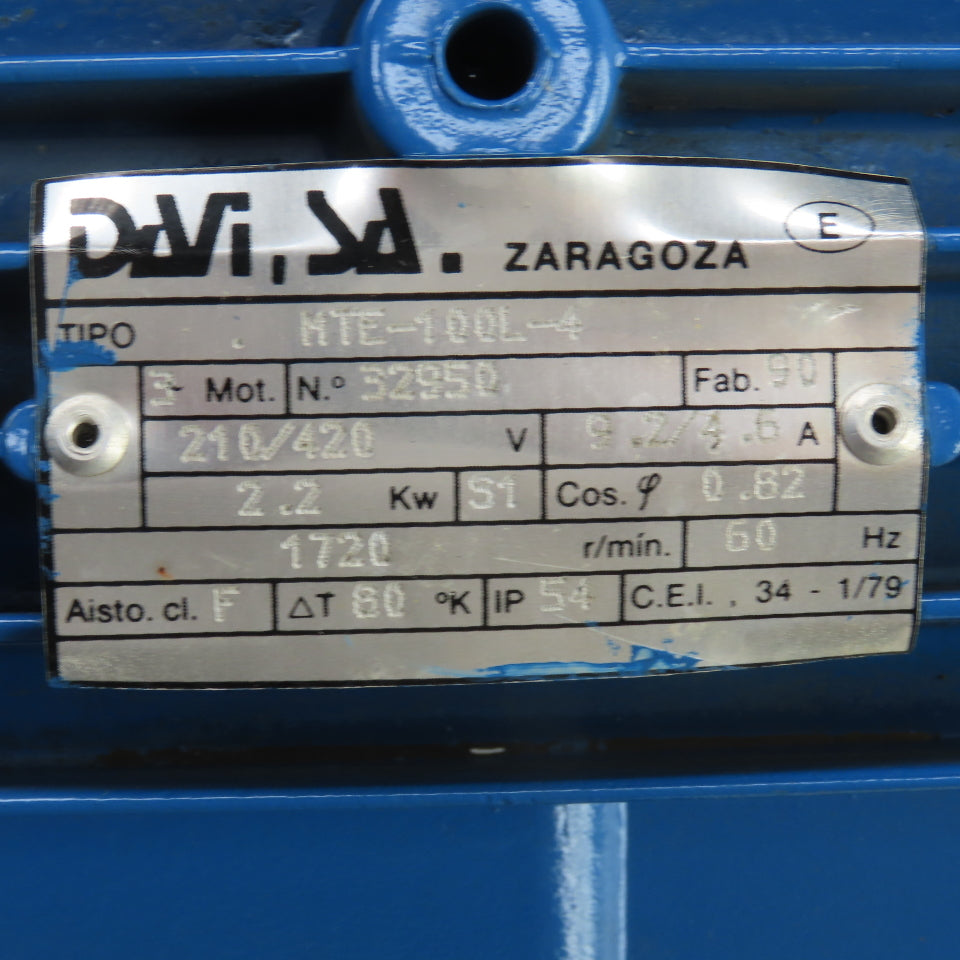 Davi MTE-100L-4 2.2kW AC Electric Motor 1720RPM 210/420V 3PH Tested