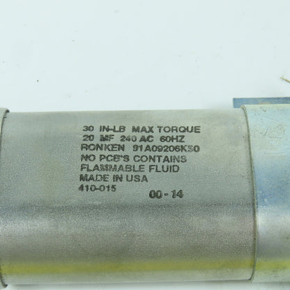 Ronken 91AA09206K50 20 MF 240V AC Capacitor 60HZ 410-015 Lot Of 2