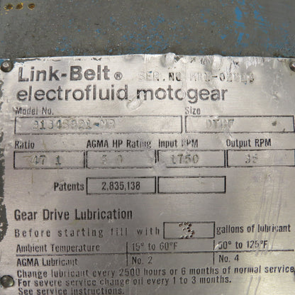 Link Belt 9184S921-MR 47.1 Ratio Electrofluid Helical Gear Speed Reducer 35RPM