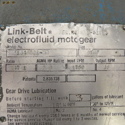 Link Belt 9184S921-MR 47.1 Ratio Electrofluid Helical Gear Speed Reducer 35RPM