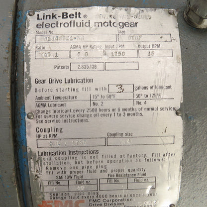 Link Belt 9184S921-MR 47.1 Ratio Electrofluid Helical Gear Speed Reducer 35RPM
