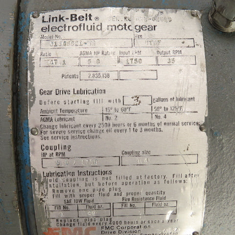 Link Belt 9184S921-MR 47.1 Ratio Electrofluid Helical Gear Speed Reducer 35RPM