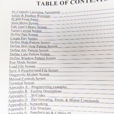PC Controls PC800 Punch Wizard Turret Control Manual