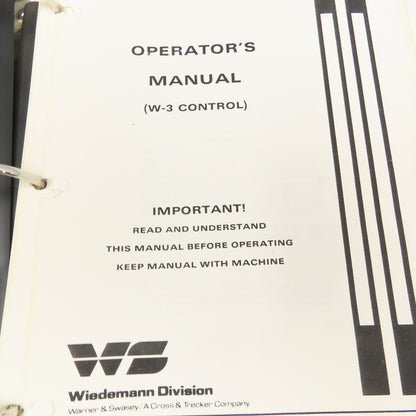 Warner Swasey Wiedematic Punch Press W-3 Controls Manual