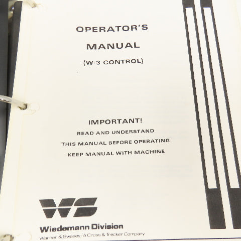Warner Swasey Wiedematic Punch Press W-3 Controls Manual