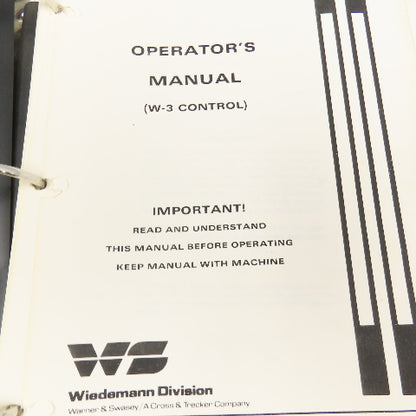 Warner Swasey Wiedematic Punch Press W-3 Controls Manual