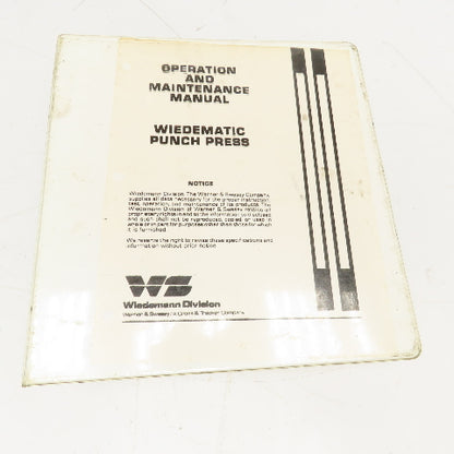 Warner Swasey Wiedematic Punch Press W-3 Controls Manual