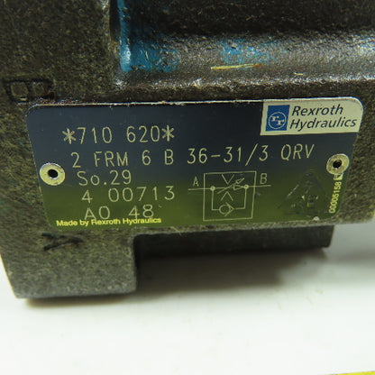 Rexroth 2 FRM 6 B 36-31/3 QRV Hydraulic Flow Control Valve Broken Key In Keyhole