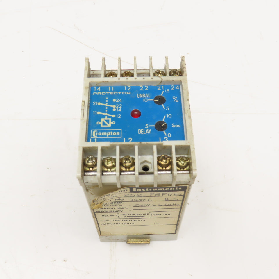 Crompton 252-PSFUV-2 Protector Trip Relay 240V 60Hz Deenergize On Trip