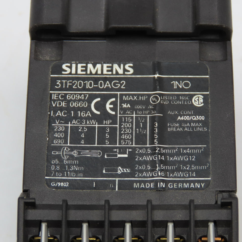 Siemens 3TF2010-0AG2 Size 00 3 Pole Contactor 1NO 600V 5Hp 110V Coil